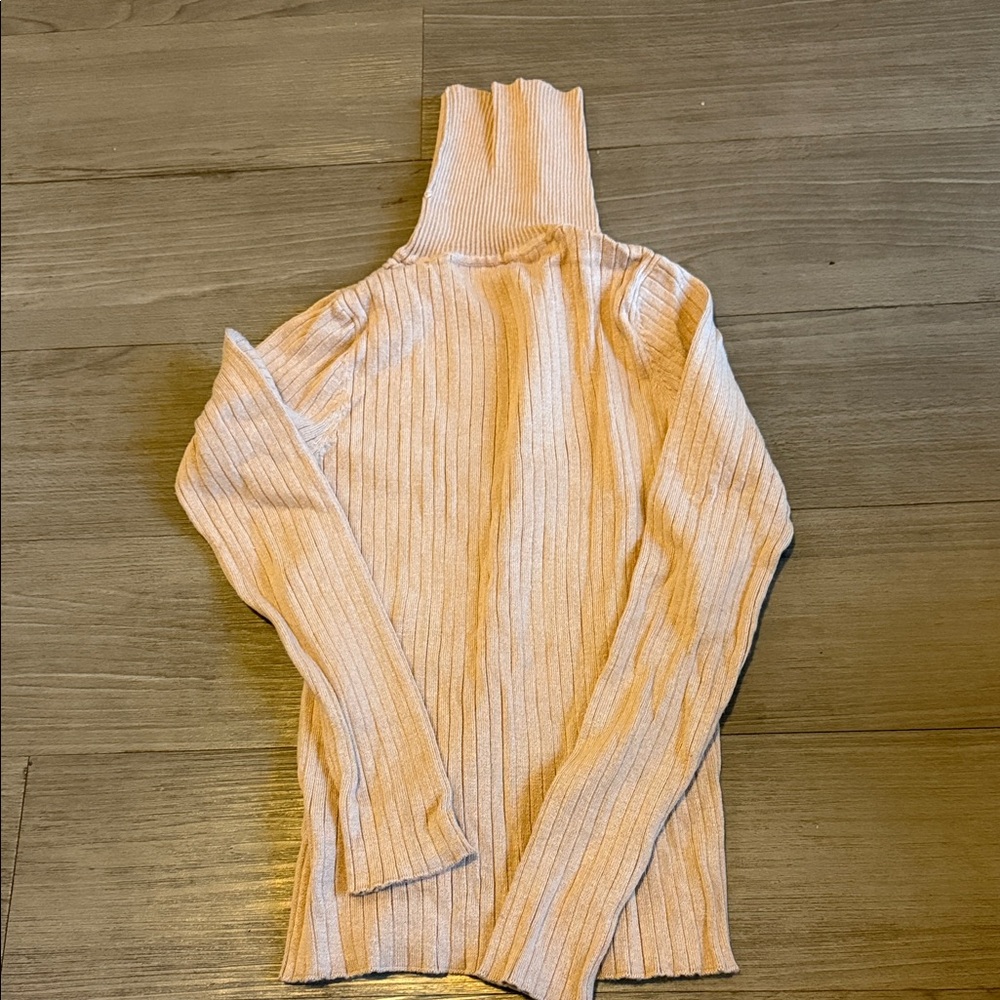 Cream Ribbed Turtleneck Sweater